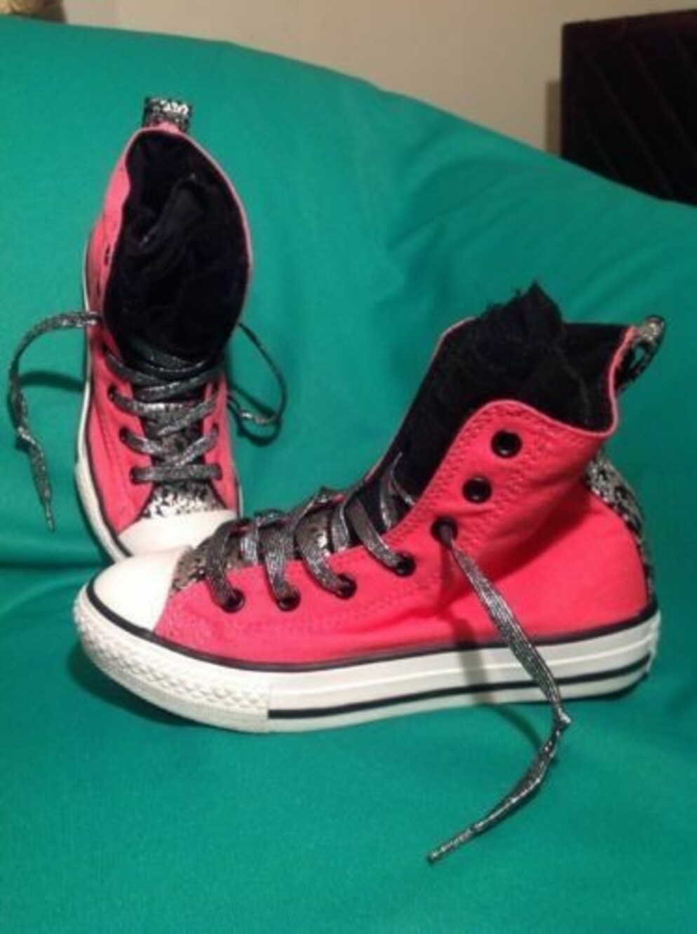 CONVERSE ALL STAR 1M GIRLS YOUTH JUNIOR BLACK PINK SILVER FASHION SNEAKERS SHOES